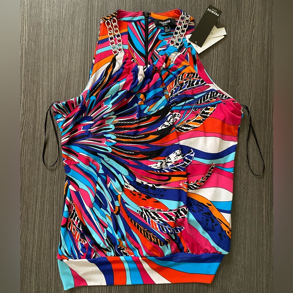 Premise Silver Chain Tropical Halter PS NWT